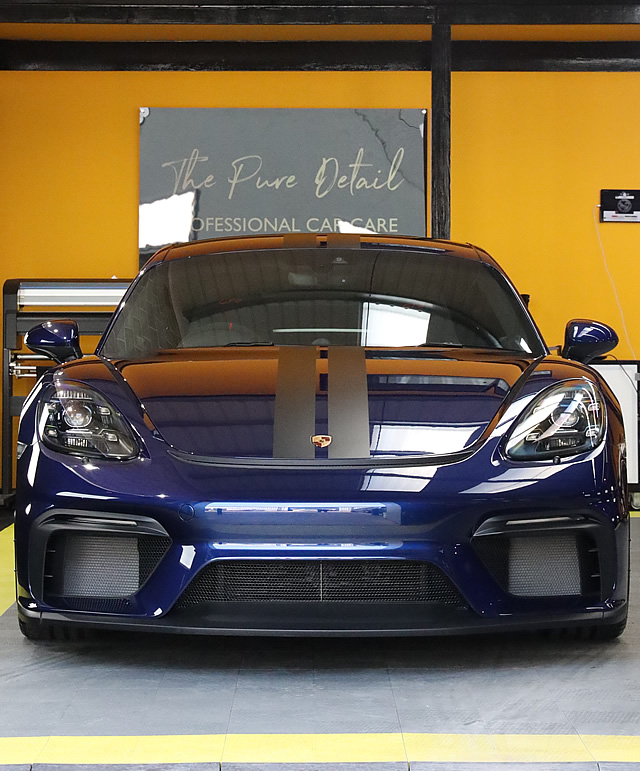 new car detail Xpel PPF The Pure Detail Image of a Porsche GT4 after detailing